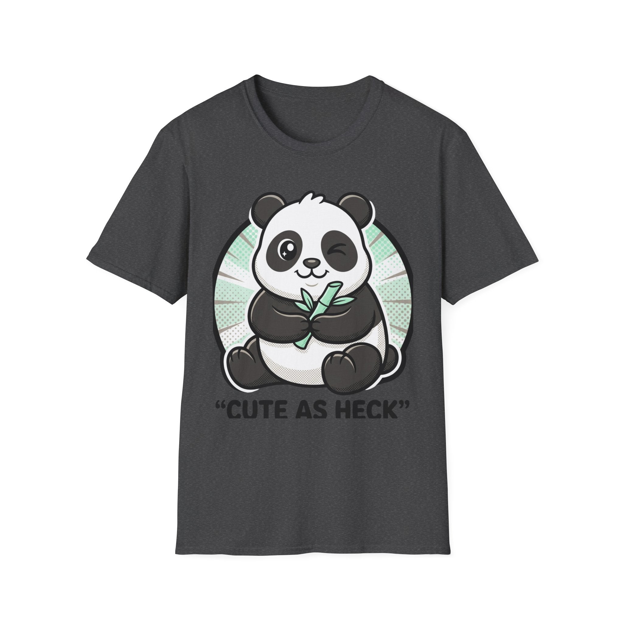 Cute As Heck Panda T-Shirt | Cartoon Panda Holding Bamboo, Cute Animal Tee