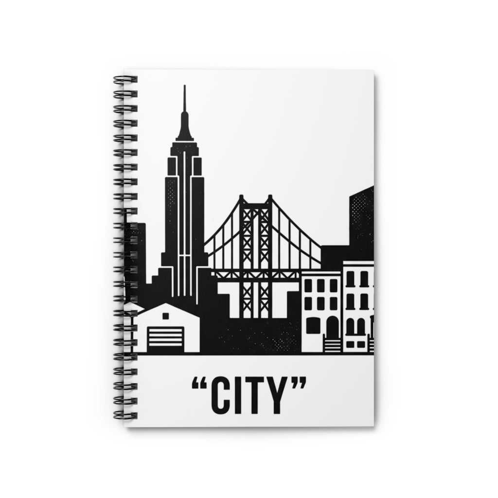 City Skyline Spiral Notebook — Ruled Journal with Urban Bridge Design