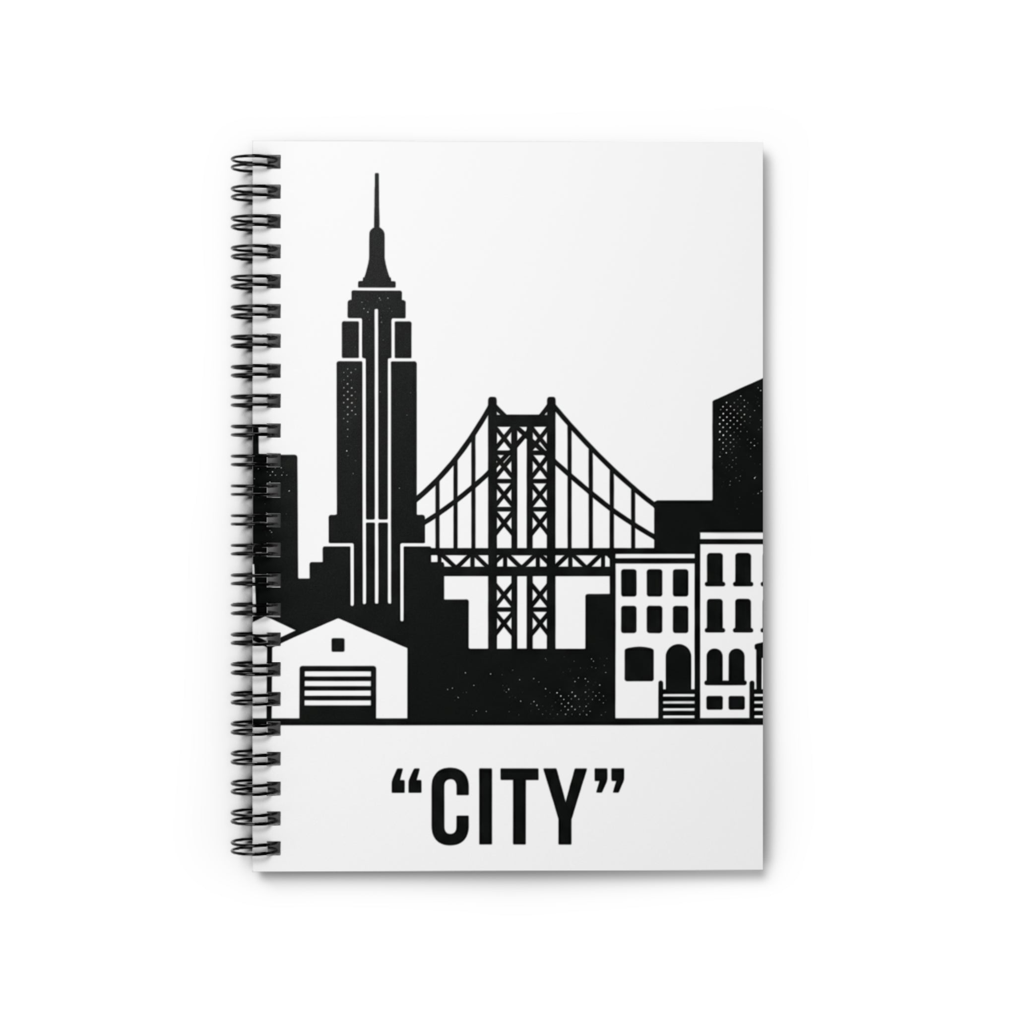 City Skyline Spiral Notebook — Ruled Journal with Urban Bridge Design